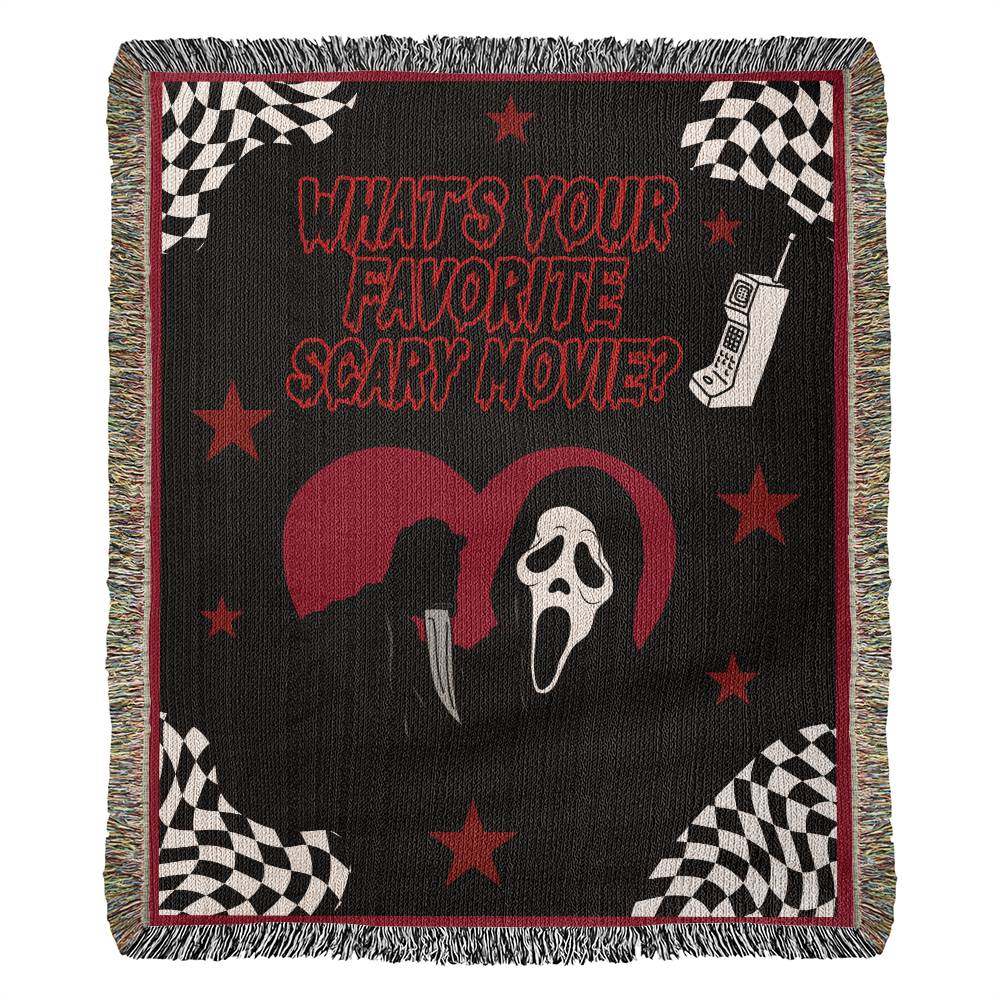 What's Your Fav Scary Movie Woven Blanket