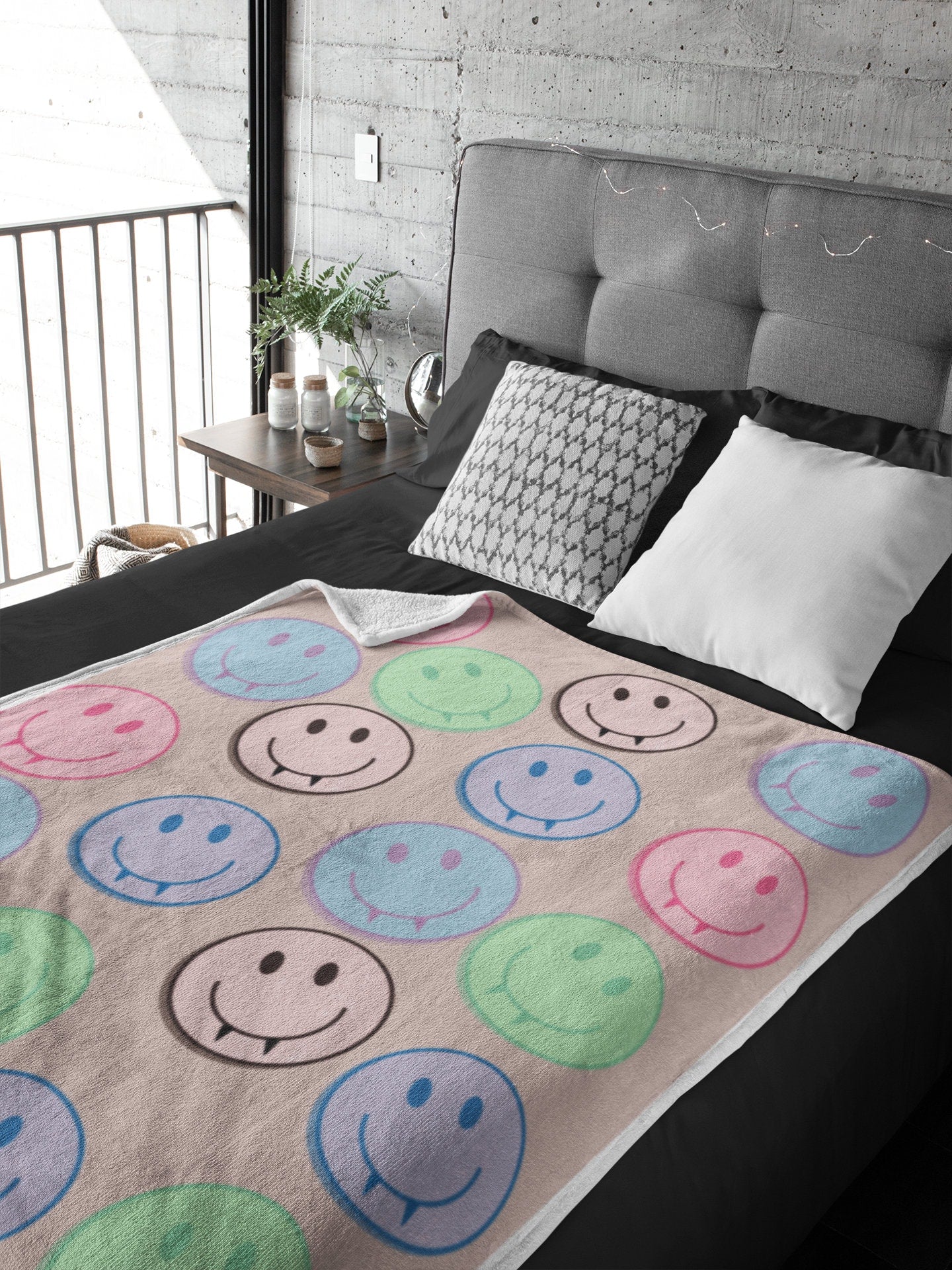 Vampire blanket, Smiley face blanket, Horror fan gift, Spooky blanket, TVD merch, Tvd fan gift, Vampire fan