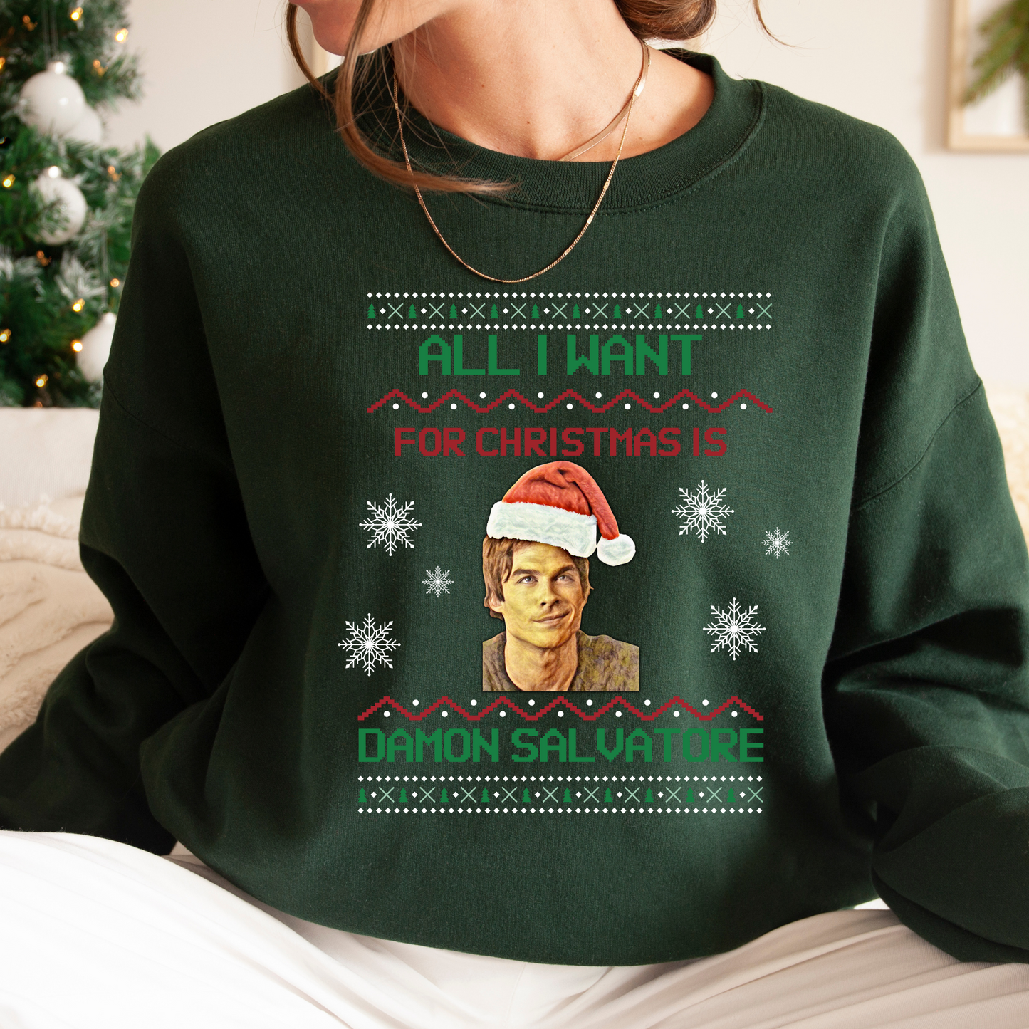 Damon Salvatore Sweatshirt, TVD Ugly Christmas Sweater, TVD Xmas gift, TVD fan gift, Salvatore Brothers, tvd merch