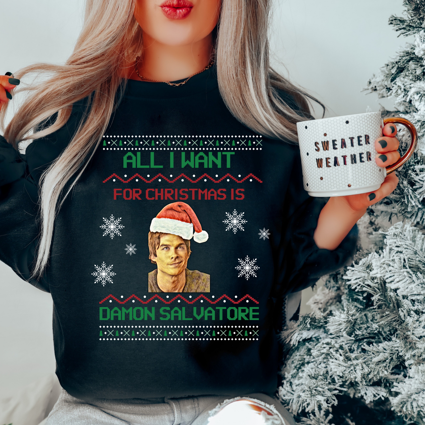 Damon Salvatore Sweatshirt, TVD Ugly Christmas Sweater, TVD Xmas gift, TVD fan gift, Salvatore Brothers, tvd merch