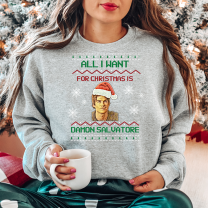 Damon Salvatore Sweatshirt, TVD Ugly Christmas Sweater, TVD Xmas gift, TVD fan gift, Salvatore Brothers, tvd merch