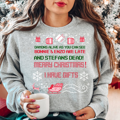 Vampire Diaries Sweatshirt, TVD Ugly Christmas Sweater, TVD Xmas gift, Salvatore Brothers, TVD fan gift