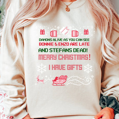 Vampire Diaries Sweatshirt, TVD Ugly Christmas Sweater, TVD Xmas gift, Salvatore Brothers, TVD fan gift