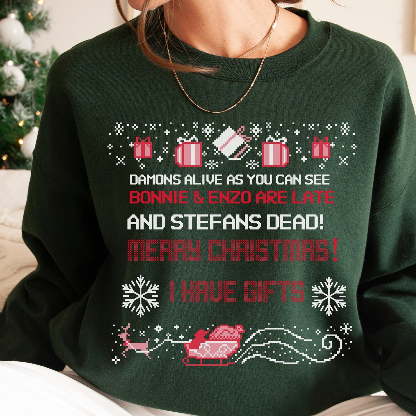 Vampire Diaries Sweatshirt, TVD Ugly Christmas Sweater, TVD Xmas gift, Salvatore Brothers, TVD fan gift
