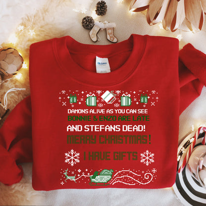 Vampire Diaries Sweatshirt, TVD Ugly Christmas Sweater, TVD Xmas gift, Salvatore Brothers, TVD fan gift