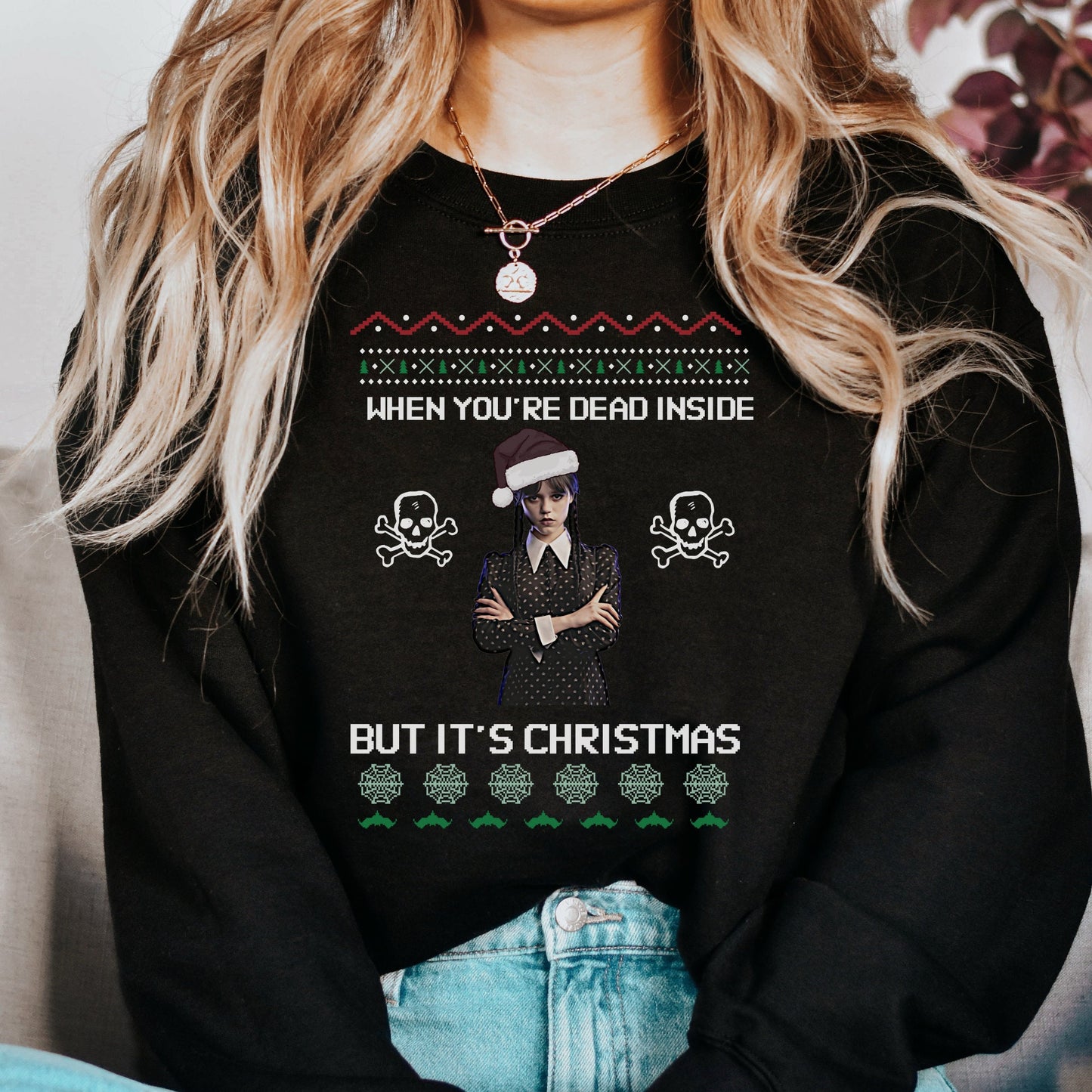 Wednesday Addams Ugly Xmas Sweatshirt Addams family, Wednesday Addams, Nevermore Academy,  Wednesday Christmas, Gothmas