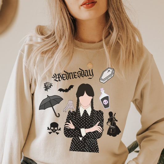 Wednesday Addams Sweatshirt Addams family, Wednesday Adams, Nevermore Academy, Horror merch, Halloween lover