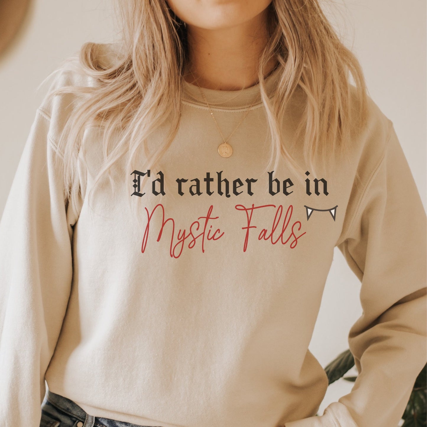 I'd rather be in Mystic Falls Sweatshirt, TVD Sweatshirt, Mystic Fall Sweatshirt, TVD Fan gift, Salvatore brothers
