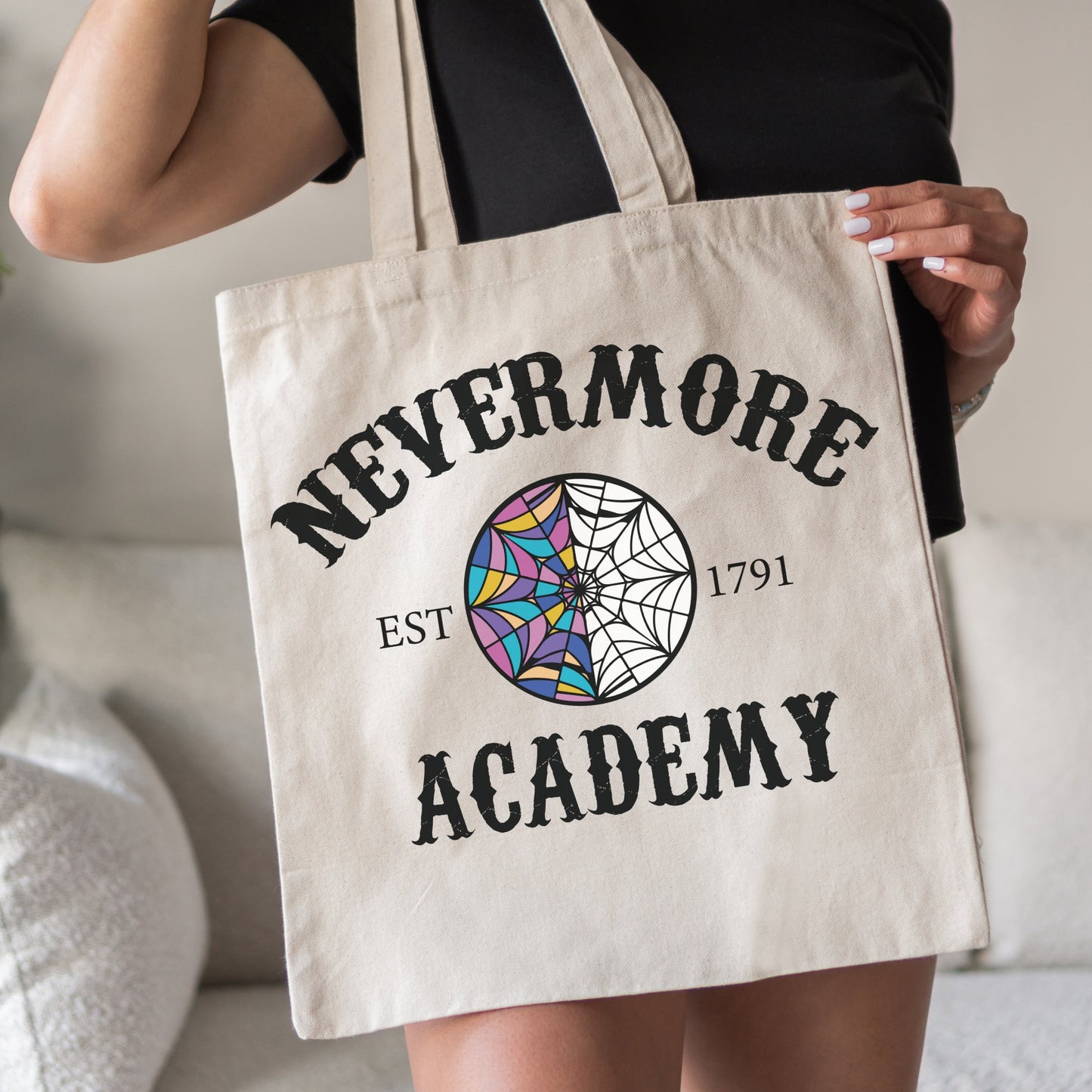 Nevermore tote bag, Nevermore academy, Wednesday Addams tote bag, Goth book bag, Wednesday Addams grocery bag, Horror tote bag