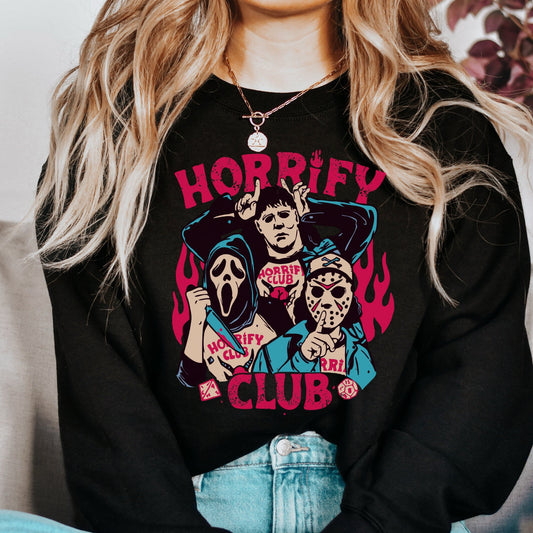 Horrifying Club Sweatshirt, Ghostface Sweatshirt, Horror Hoodie, Horror merch, Michael Meyers, Jason, Eddie Munson, Horror aesthetic