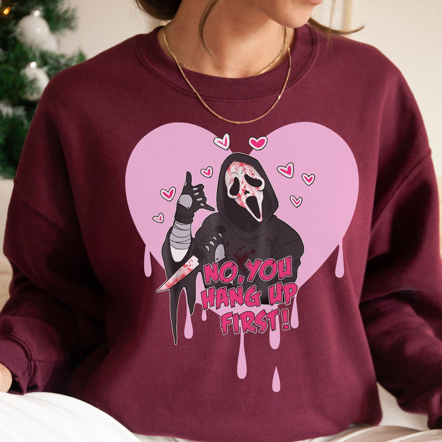 Scream Sweatshirt, No you hang up, Spooky Valentine's Day, Ghostface, Horror Hoodie, Valentine's Day gift, Scream apparel, Horror merch