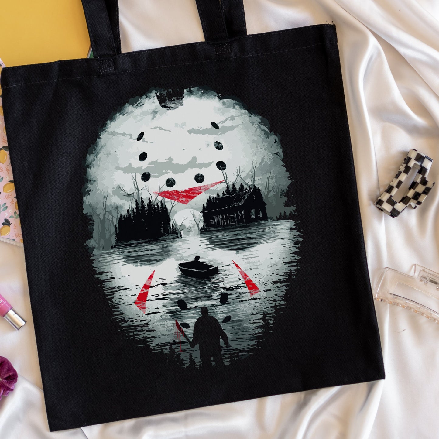 Friday the 13th tote bag, Jason book bag, Jason merch, Spooky shopping bag, Horror book bag, Horror merch, Horror bag, Horror movie fan
