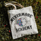 Nevermore tote bag, Nevermore academy, Wednesday Addams tote bag, Goth book bag, Wednesday Addams grocery bag, Horror tote bag