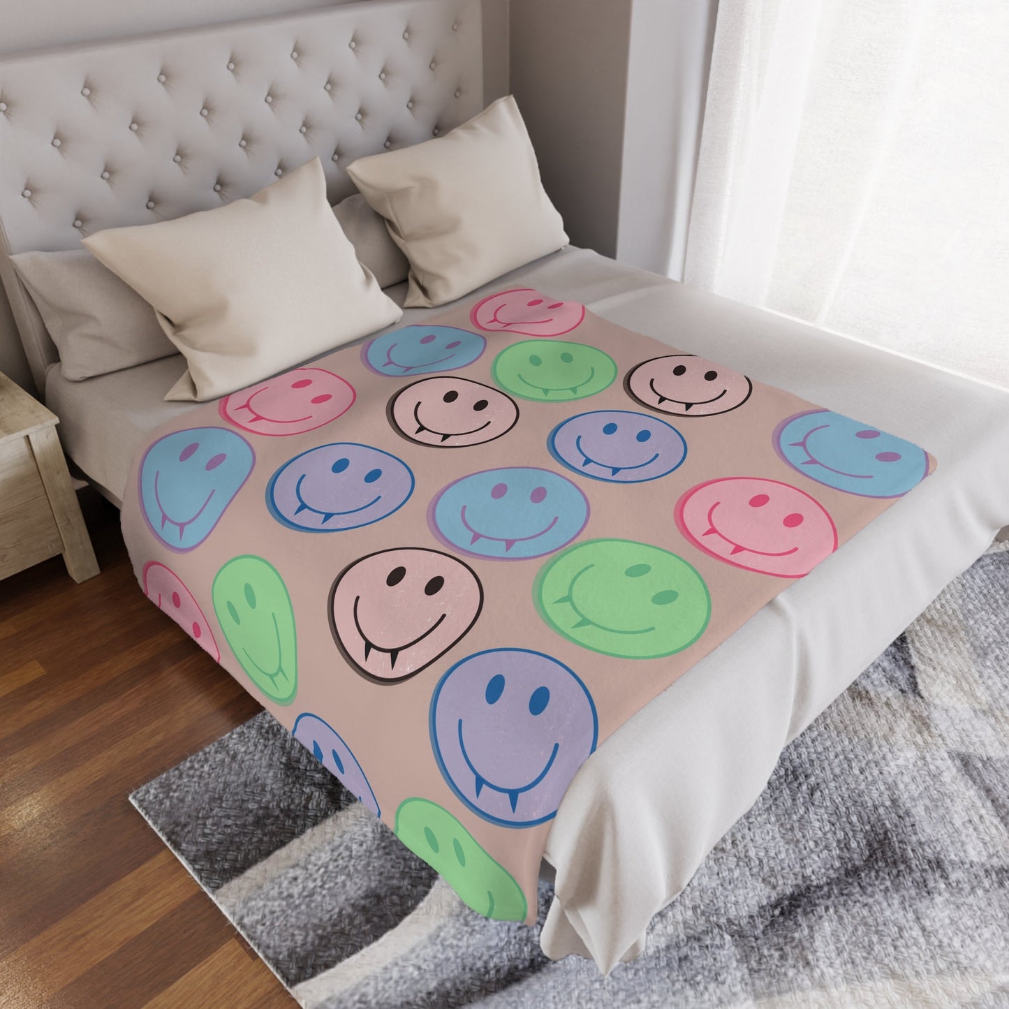 Vampire blanket, Smiley face blanket, Horror fan gift, Spooky blanket, TVD merch, Tvd fan gift, Vampire fan