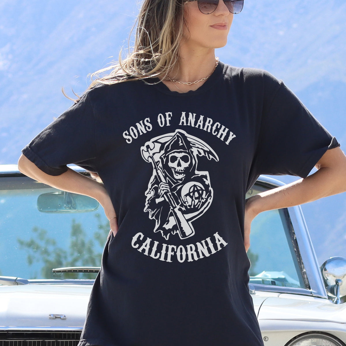 T-Shirt Anarchy TV Series Sons Of Anarchy Jeunesse Manches Courtes - Imprimé Intégral Rock SAMCRO - Tee Décontracté Fan Moto