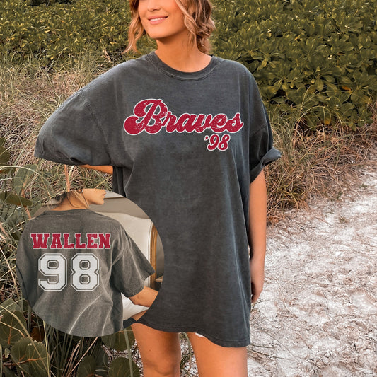 Wallen Shirt, 98 Braves, Wallen shirt for concert, Country music tee, Oversized tshirt dress, vintage western tee, cowboy Wallen