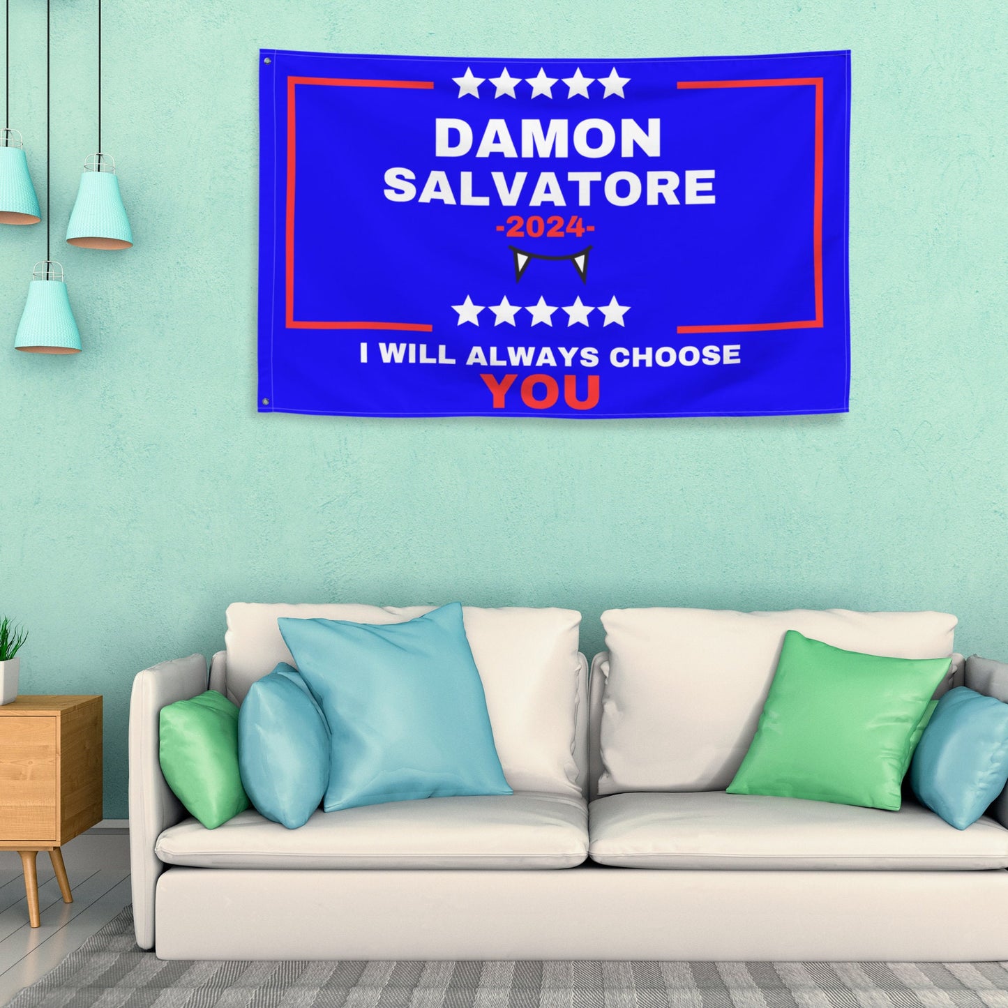 Damon Salvatore Flag, Damon Salvatore merch, TVD tapestry, TVD room decor, Tvd dorm flag, Tvd gift, Team Damon, Funny tvd gift