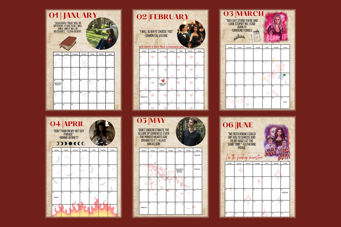 TVD 2024 Calender, The Vampire Diaries Calendar, TVD Fan gift, Salvatore Brothers, TVD Xmas gift, Tvd merch