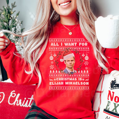 Elijah Mikaelson Sweatshirt, TVD Ugly Christmas Sweater, TVD Xmas gift, TVD fan gift, Salvatore Brothers, tvd merch, mystic falls