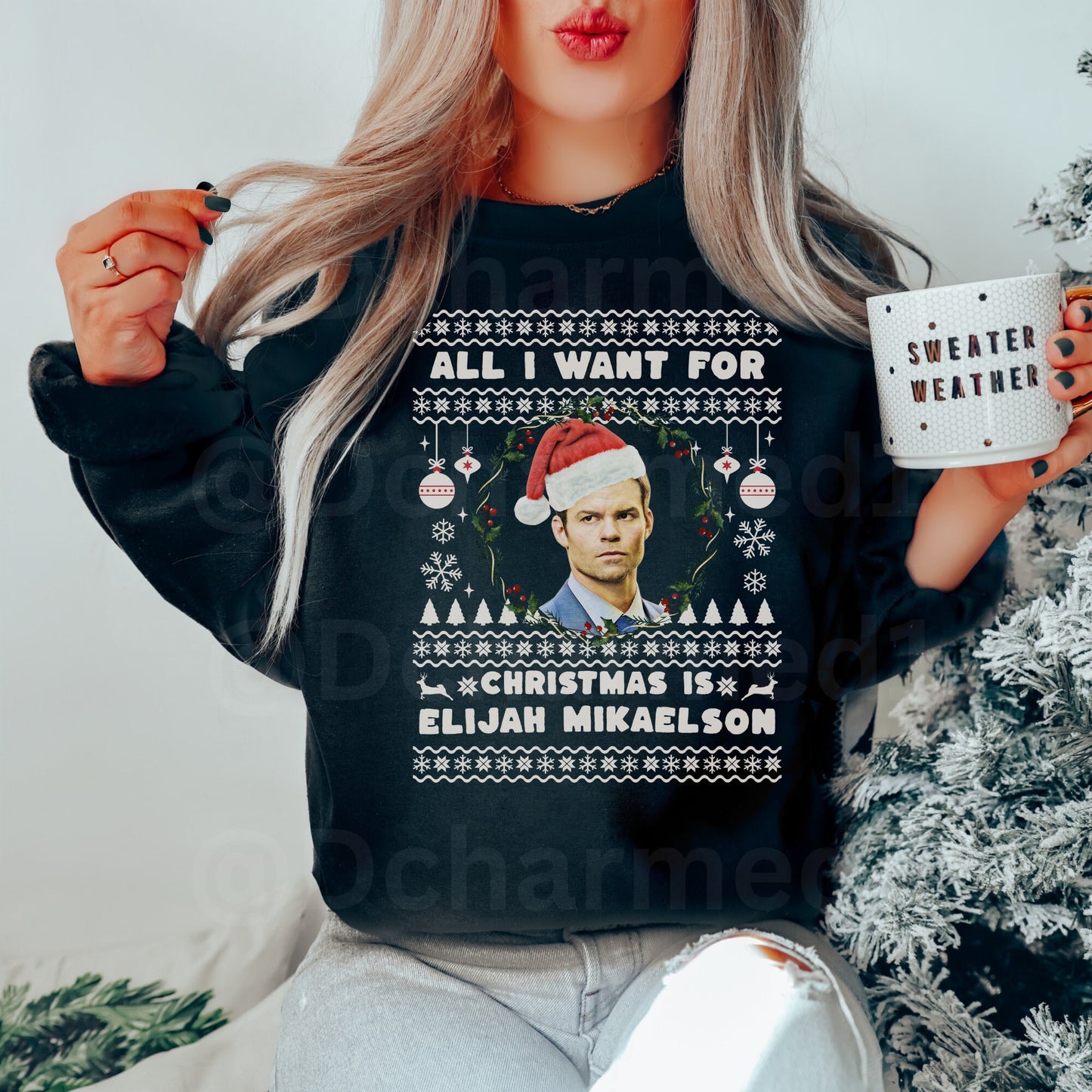 Elijah Mikaelson Sweatshirt, TVD Ugly Christmas Sweater, TVD Xmas gift, TVD fan gift, Salvatore Brothers, tvd merch, mystic falls